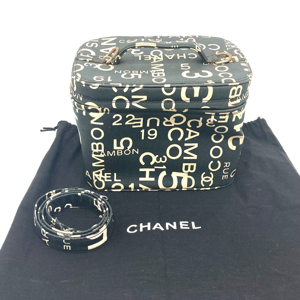 CHANEL Bi-Cea Line Logo Vanity Bag, Cosmetic Bag, 2-Way Shoulder Bag/Handbag, Cotton Canvas, Women's, Black