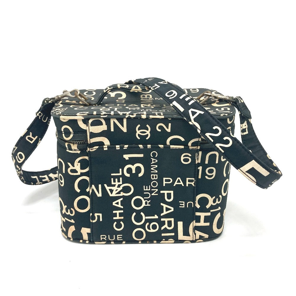 CHANEL Bi-Cea Line Logo Vanity Bag, Cosmetic Bag, 2-Way Shoulder Bag/Handbag, Cotton Canvas, Women's, Black