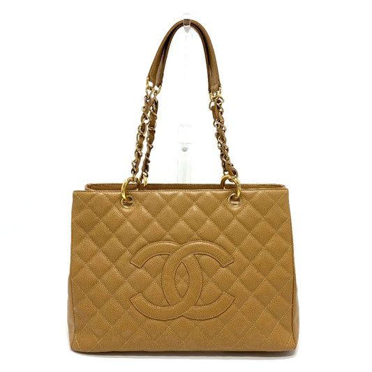 CHANEL A50995 CC ココマーク マトラッセ カバン GSTトート チェーン ショルダーバッグ トートバッグ キャビアスキン レディース ベージュ