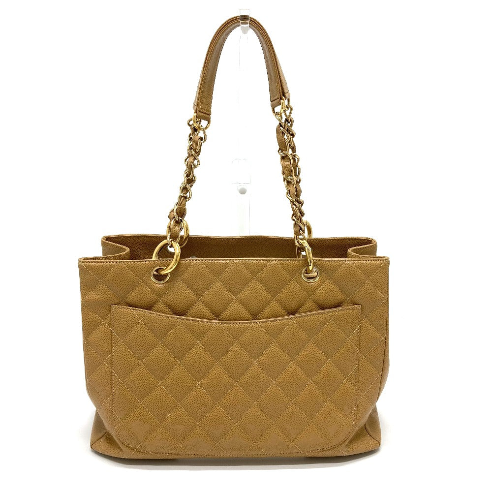 CHANEL A50995 CC Coco Mark Matelasse GST Tote Chain Shoulder Bag in Caviar Leather, Beige