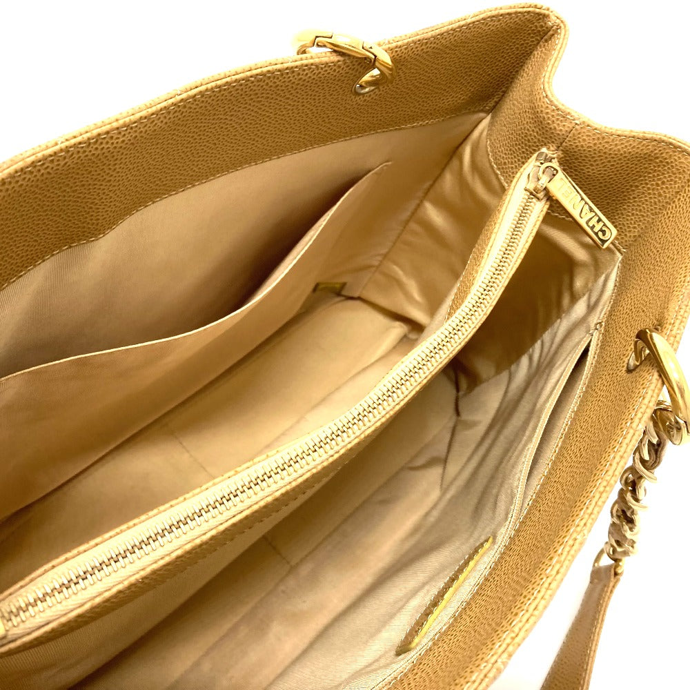 CHANEL A50995 CC Coco Mark Matelasse GST Tote Chain Shoulder Bag in Caviar Leather, Beige