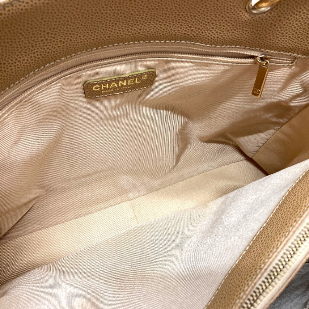 CHANEL A50995 CC Coco Mark Matelasse GST Tote Chain Shoulder Bag in Caviar Leather, Beige