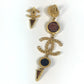 CHANEL CC Coco Mark Color Stone Faux Pearl A18K Earrings GP Women's Gold x Multicolor