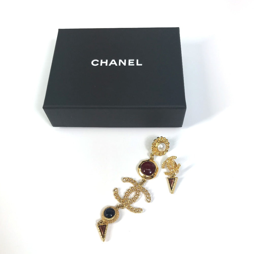 CHANEL CC Coco Mark Color Stone Faux Pearl A18K Earrings GP Women's Gold x Multicolor
