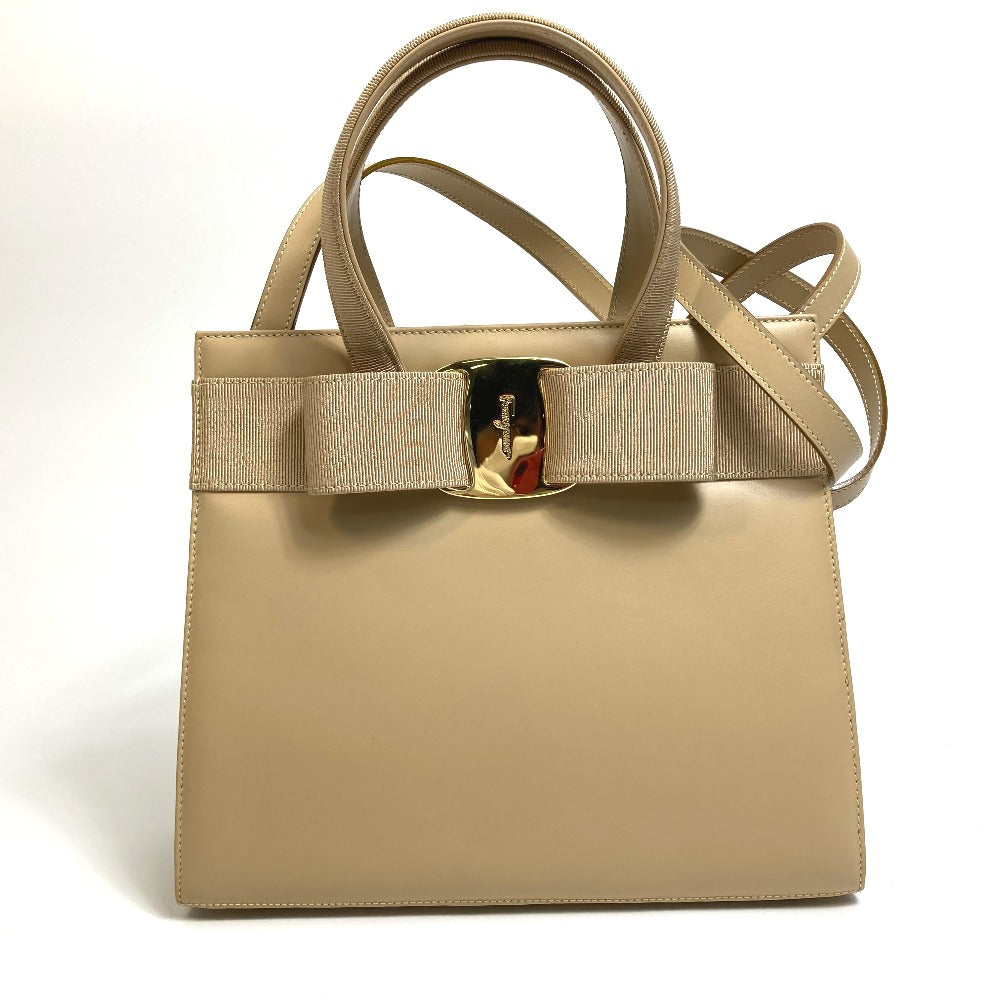 Salvatore Ferragamo BA214178 ヴァラ リボン カバン 2WAY ショルダーバッグ ハンドバッグ レザー レディース ベージュ