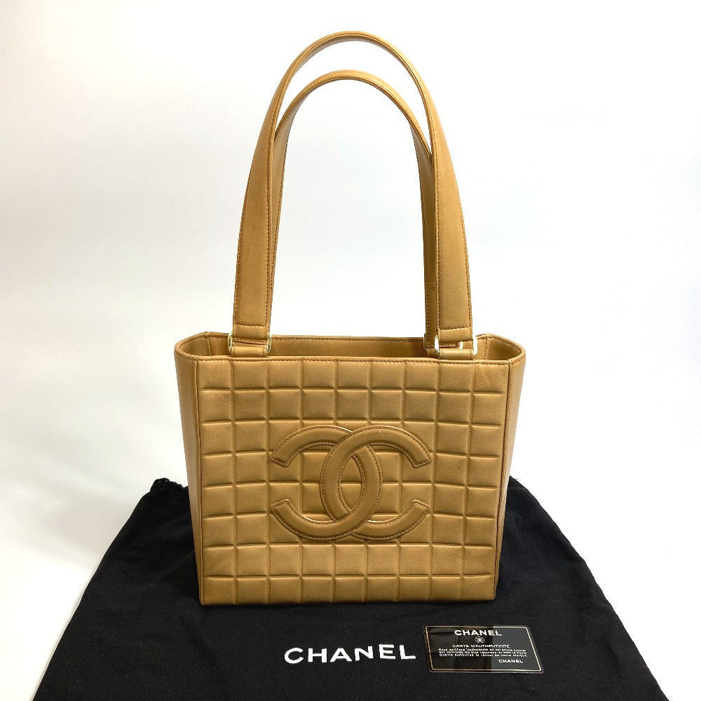 CHANEL A17809 CC Coco Mark Chocolate Bar Bag, Semi-Shoulder Handbag, Shoulder Tote Bag, Calfskin, Women's, Beige