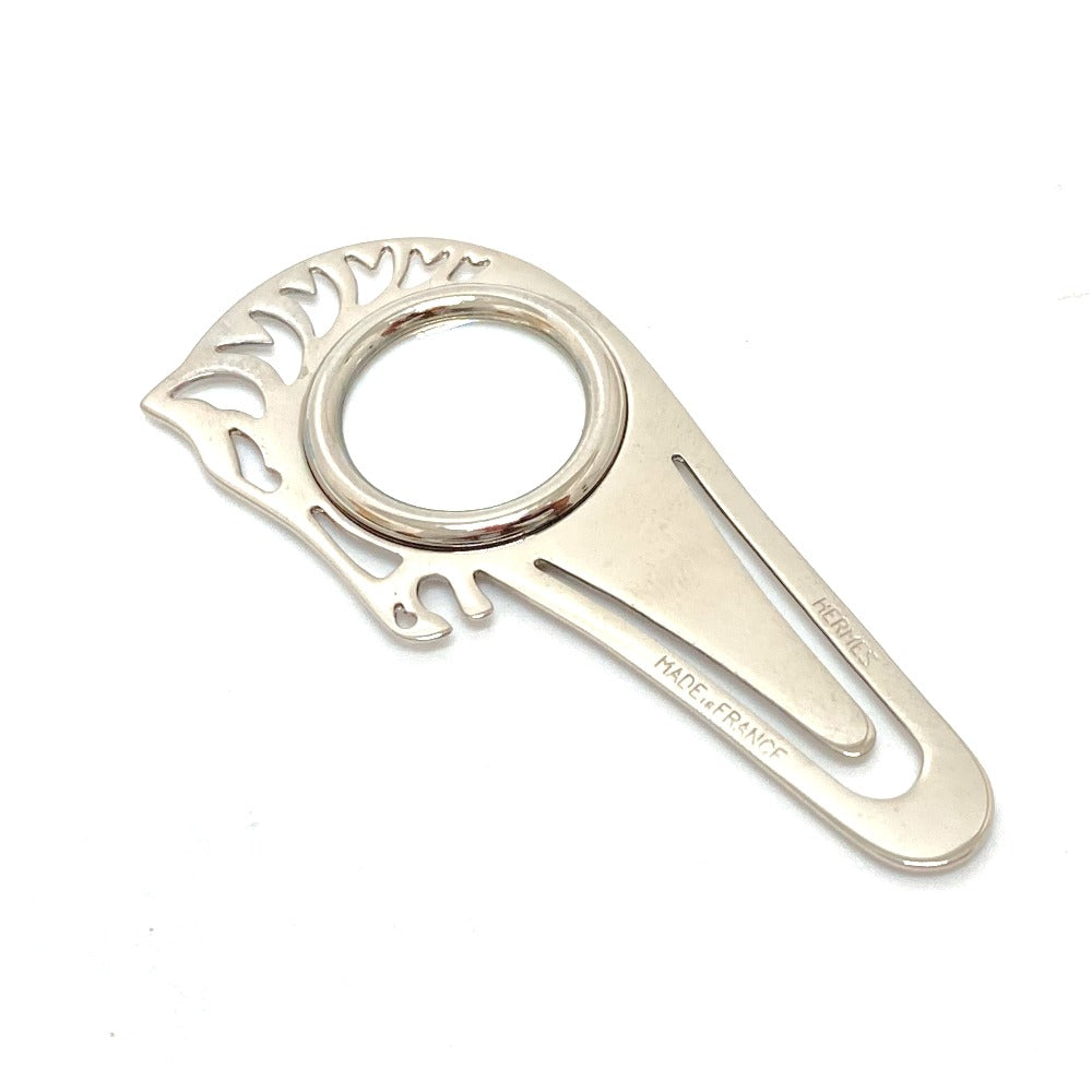 HERMES Cheval Horse Motif Magnifying Glass Bookmark, Stainless Steel, Unisex, Silver