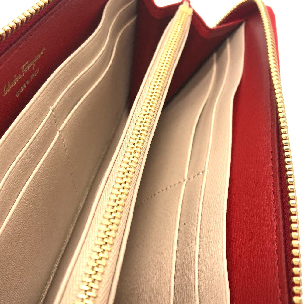 Salvatore Ferragamo Gancini round zip wallet, leather, women's, red