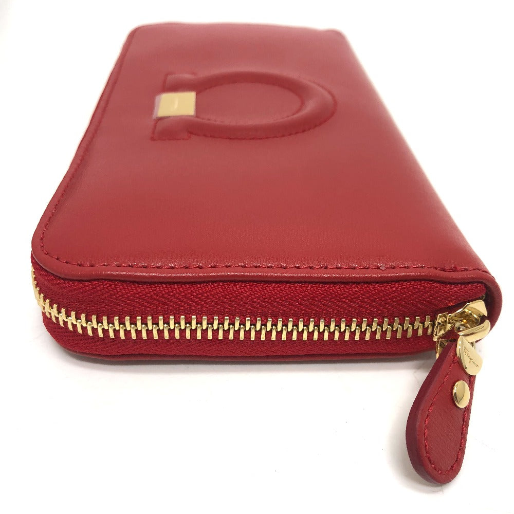 Salvatore Ferragamo Gancini round zip wallet, leather, women's, red