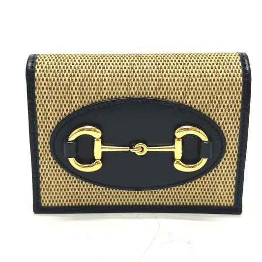GUCCI 621887 ホースビット コンパクトウォレット 3つ折り財布 キャンバス/レザー レディース ベージュ