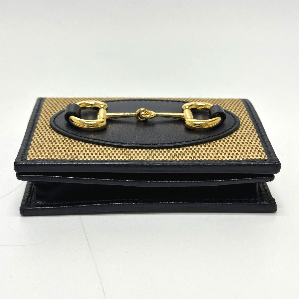 GUCCI 621887 Horsebit Compact Wallet, Tri-fold Canvas/Leather, Women's, Beige