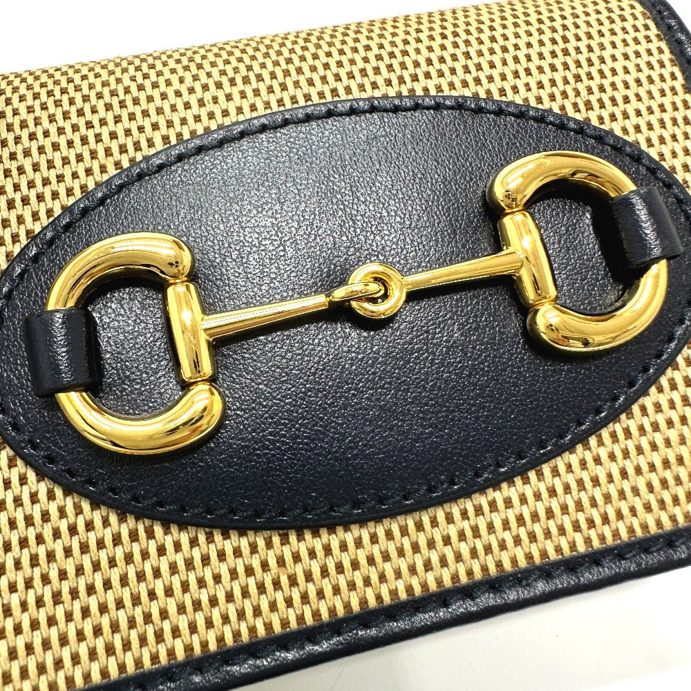 GUCCI 621887 Horsebit Compact Wallet, Tri-fold Canvas/Leather, Women's, Beige