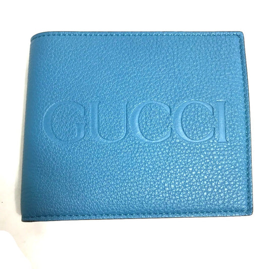 GUCCI 658681 ロゴ ウォレット コンパクトウォレット 2つ折り財布 レザー メンズ ブルー