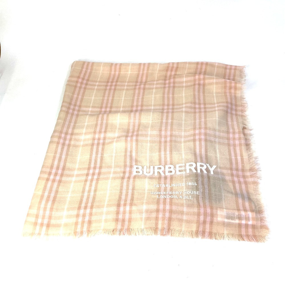 BURBERRY 8011095 チェック ロゴ ストール ショール フリンジ マフラー カシミヤ レディース ピンク/ベージュ