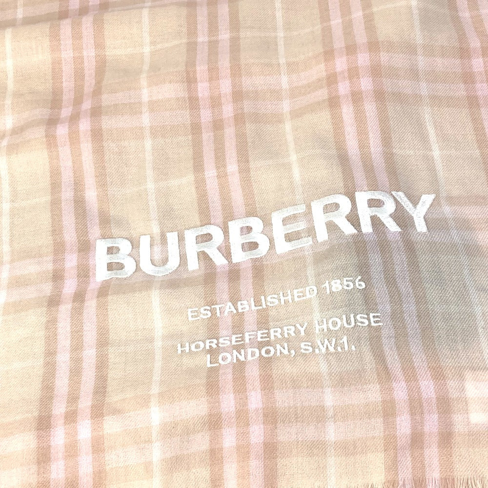 BURBERRY 8011095 チェック ロゴ ストール ショール フリンジ マフラー カシミヤ レディース ピンク/ベージュ