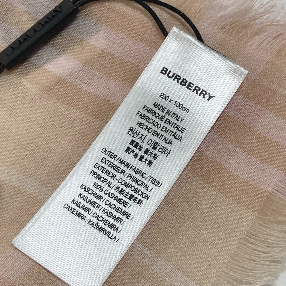 BURBERRY 8011095 チェック ロゴ ストール ショール フリンジ マフラー カシミヤ レディース ピンク/ベージュ