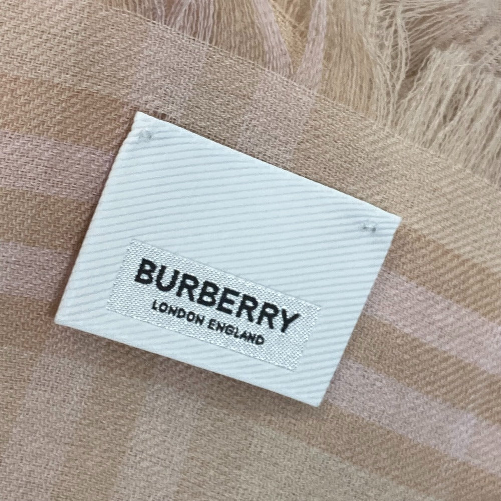 BURBERRY 8011095 チェック ロゴ ストール ショール フリンジ マフラー カシミヤ レディース ピンク/ベージュ