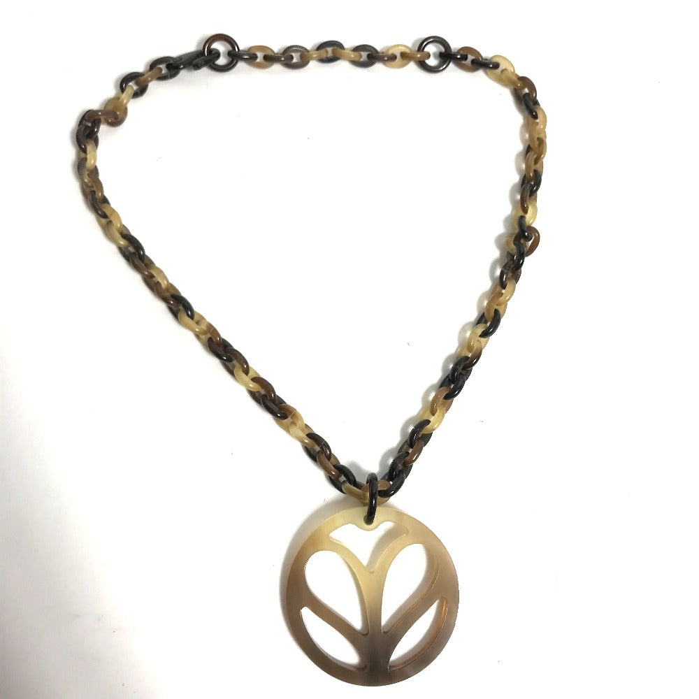 HERMES Accessories Heart Horn Pendant Chain Necklace Buffalo Horn Women's Brown