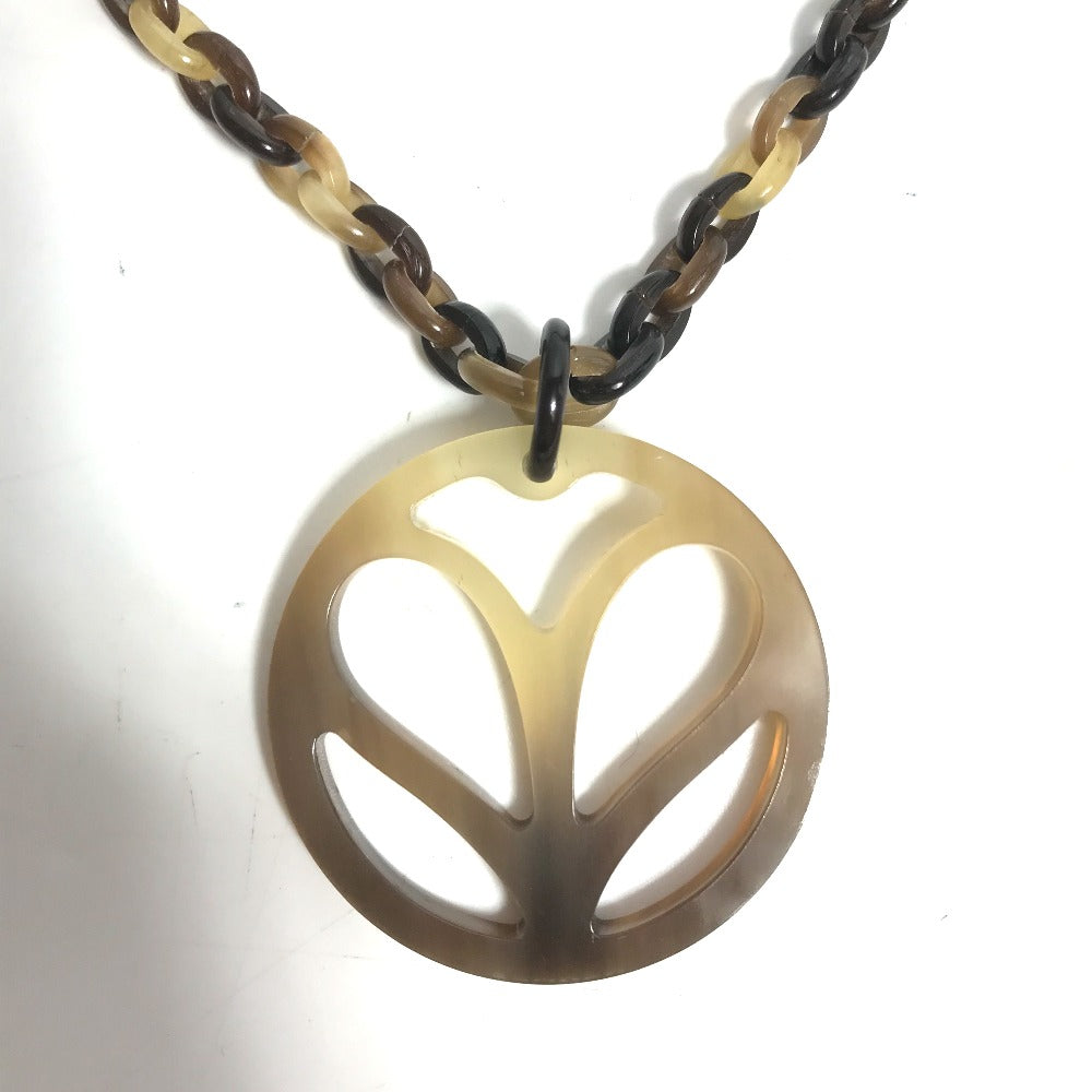 HERMES Accessories Heart Horn Pendant Chain Necklace Buffalo Horn Women's Brown