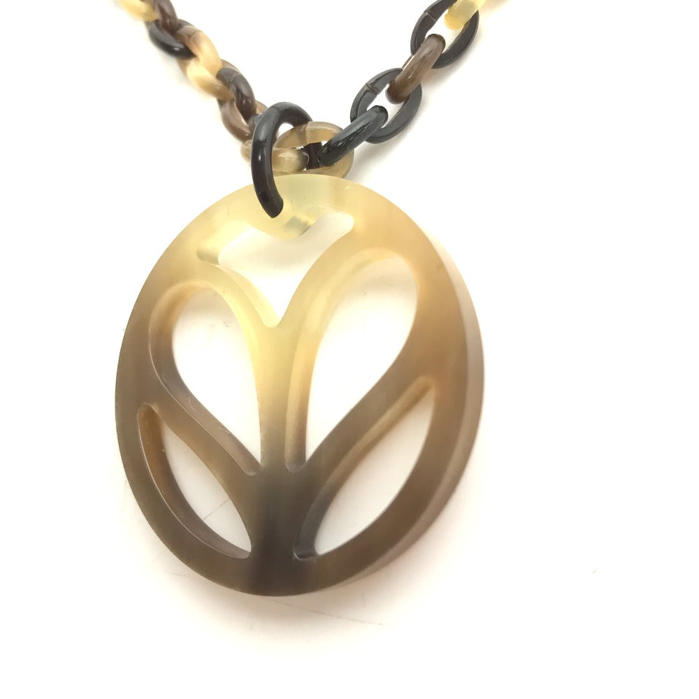 HERMES Accessories Heart Horn Pendant Chain Necklace Buffalo Horn Women's Brown