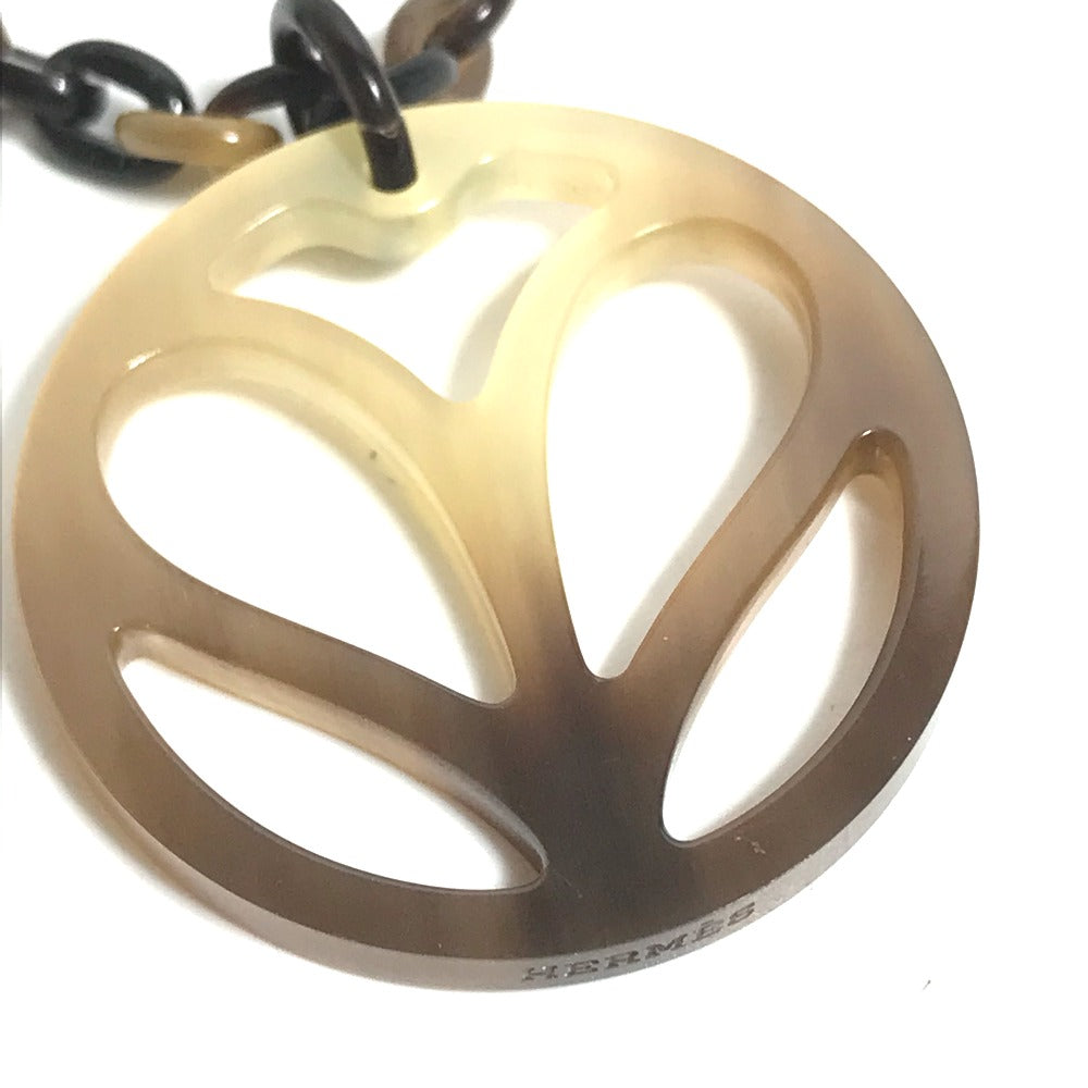 HERMES Accessories Heart Horn Pendant Chain Necklace Buffalo Horn Women's Brown