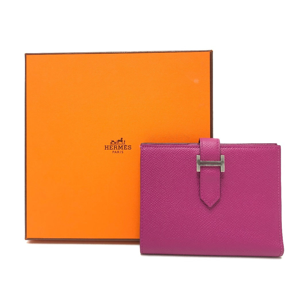 HERMES H金具 ベアン コンパクト ウォレット 2つ折り財布 ヴォーエプソン レディース ローズパープル パープル