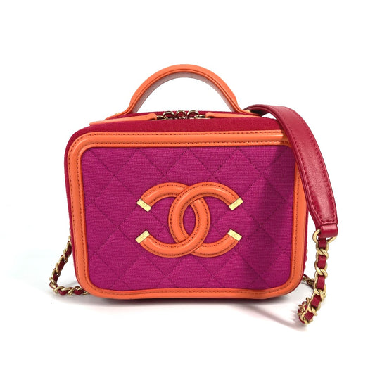 CHANEL ココマーク 斜め掛け CC　フィリグリー バニティバッグ 2WAYバッグ チェーン ショルダーバッグ キャンバス/レザー レディース レッド