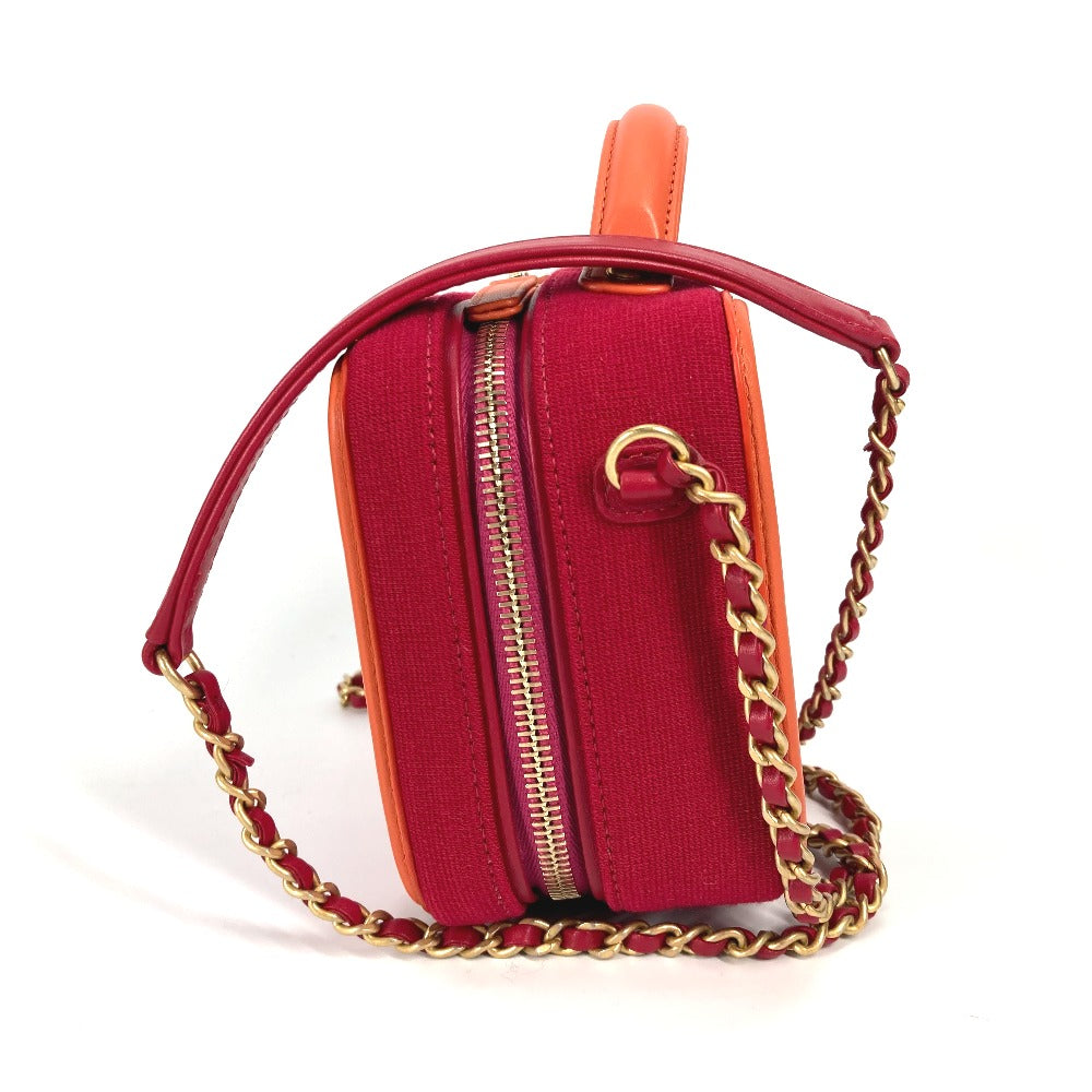 CHANEL ココマーク 斜め掛け CC　フィリグリー バニティバッグ 2WAYバッグ チェーン ショルダーバッグ キャンバス/レザー レディース レッド