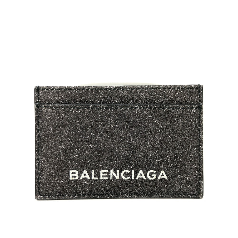 BALENCIAGA 392126 ロゴ ラメ パスケース カードホルダー 名刺入れ カードケース レザー レディース グレー