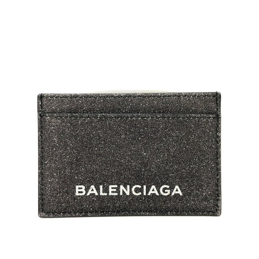 BALENCIAGA 392126 Logo Glitter Pass Case/Card Holder/Business Card Case Leather Women's Gray