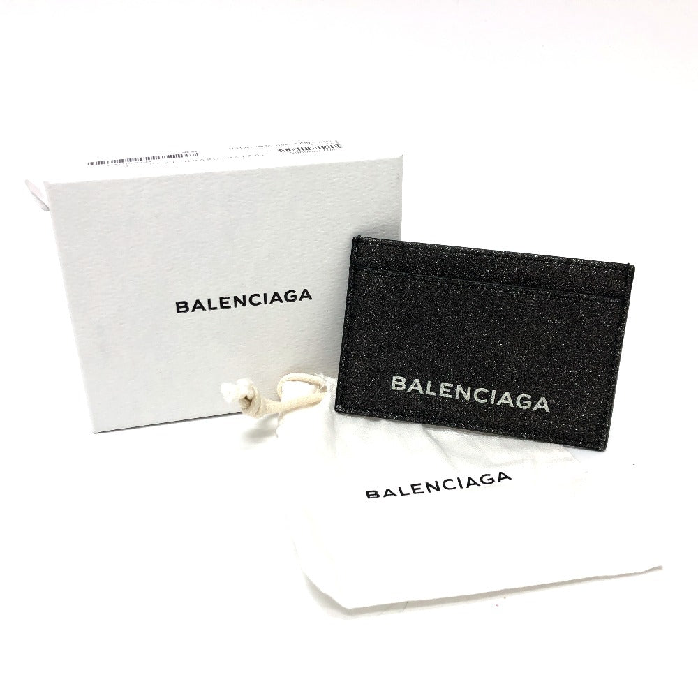 BALENCIAGA 392126 ロゴ ラメ パスケース カードホルダー 名刺入れ カードケース レザー レディース グレー