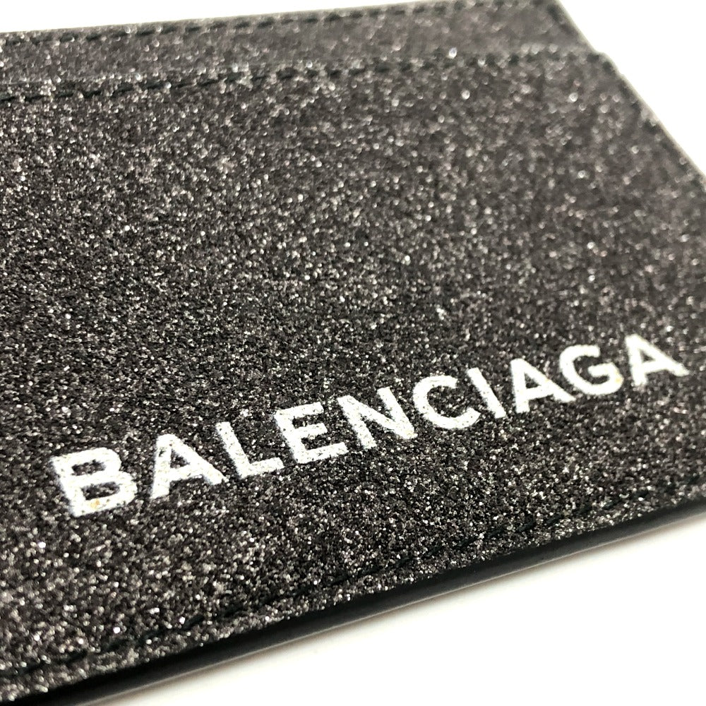 BALENCIAGA 392126 ロゴ ラメ パスケース カードホルダー 名刺入れ カードケース レザー レディース グレー