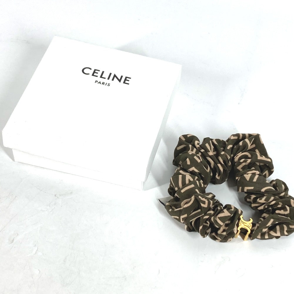 CELINE トリオンフ ロゴ ヘアアクセサリー ヘアゴム シュシュ シルク レディース カーキ