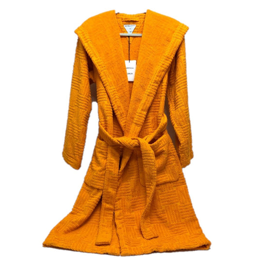 BOTTEGA VENETA 706012 Men's Orange Pile Long Sleeve Loungewear Gown in Cotton Terry with All-Over Print.