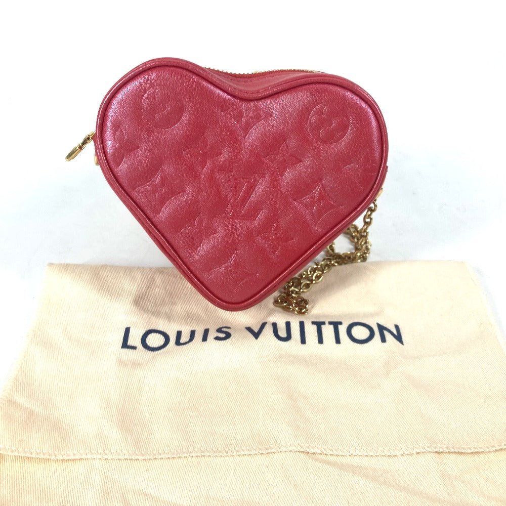 LOUIS VUITTON M80837 モノグラム ハートオンチェーン 斜め掛け カバン ポシェット ポーチ 2WAY ショルダーバッグ レザー レディース レッド