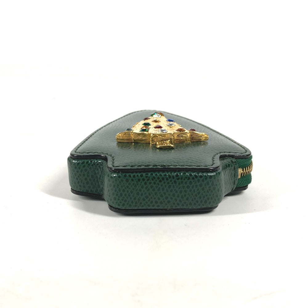 CELINE Rhinestone Tree Coin Purse Wallet Pouch Leather Women's Green
