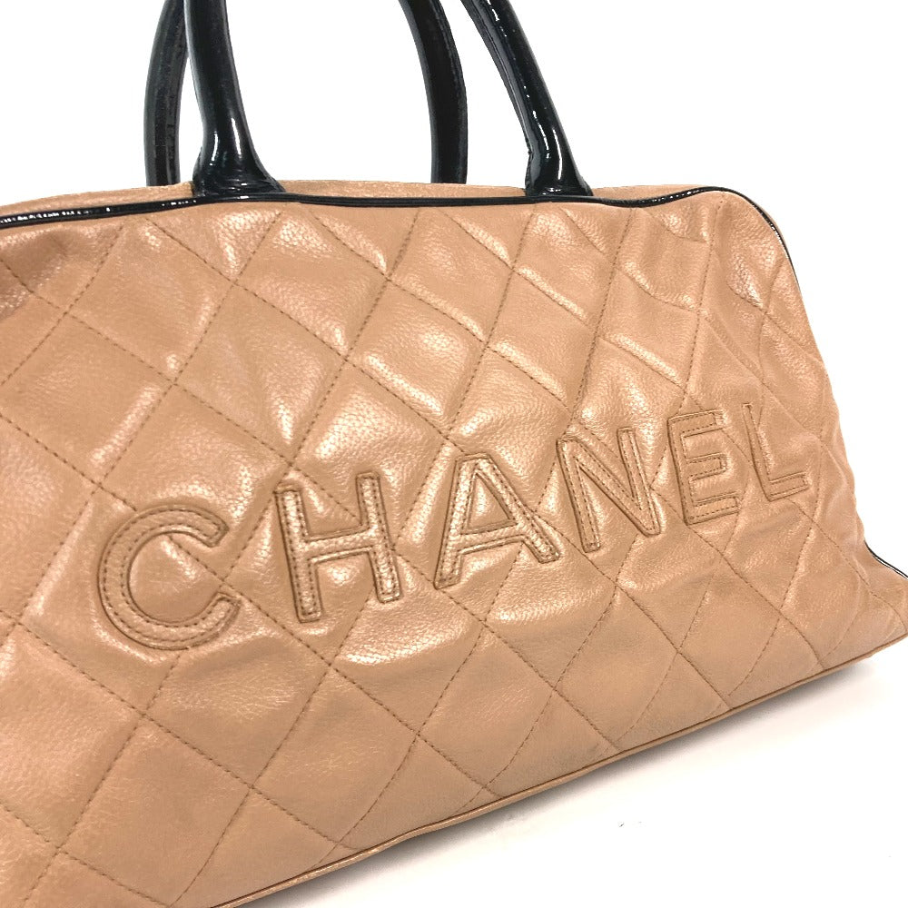 CHANEL Logo Quilted Sports Bag, Handbag, Boston Bag, Caviar Leather, Women's, Beige