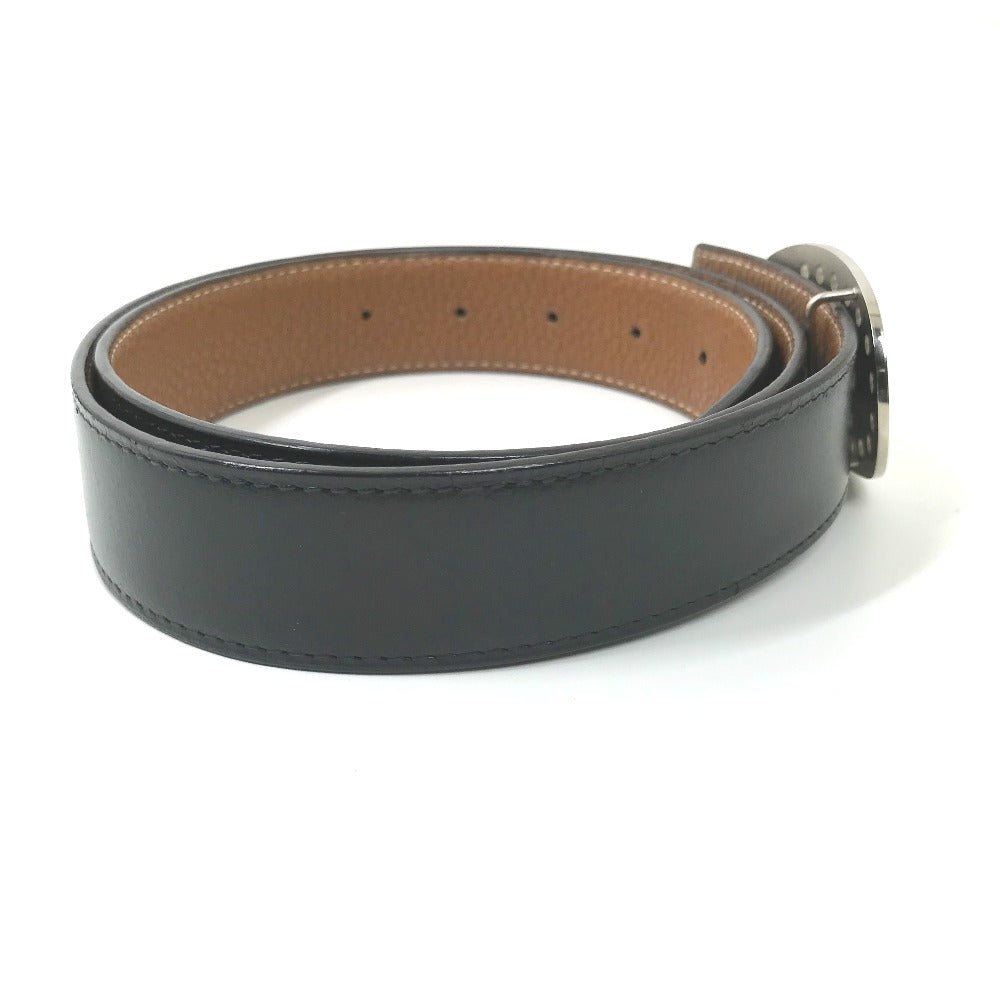 HERMES リバーシブル パンチングロゴ Hロゴ ベルト レザー メンズ ブラック