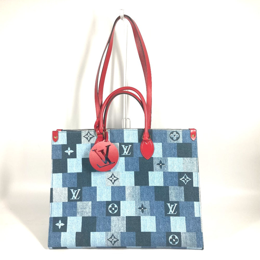 LOUIS VUITTON M44992 モノグラムデニム オンザゴーGM カバン 2WAYバッグ ショルダーバッグ 肩掛け トートバッグ デニム レディース ブルー