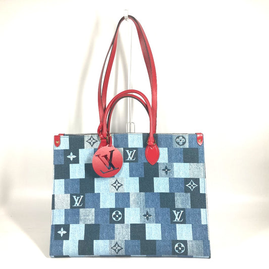 LOUIS VUITTON M44992 モノグラムデニム オンザゴーGM カバン 2WAYバッグ ショルダーバッグ 肩掛け トートバッグ デニム レディース ブルー