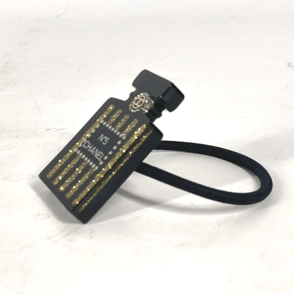 CHANEL 17A Logo perfume bottle design rhinestone glitter CC CC Mark Hair Accessories Hair rubber Plastic Black/Gold Used
