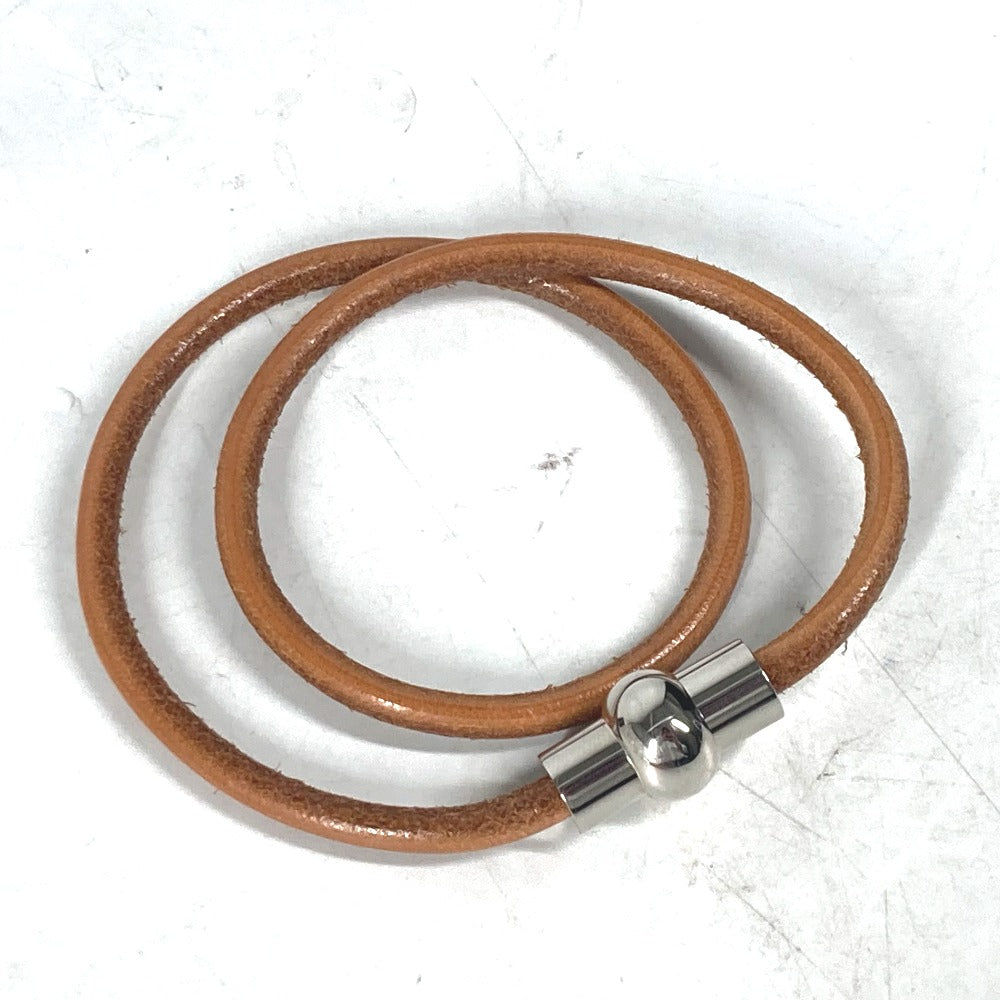 HERMES 2重ブレスレット アクセサリー チョーカー レザー ユニセックス ブラウン