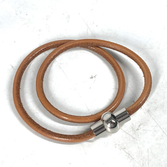 HERMES 2重ブレスレット アクセサリー チョーカー レザー ユニセックス ブラウン
