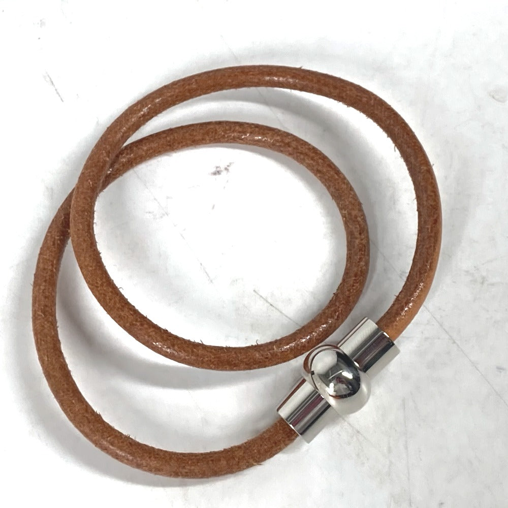 HERMES 2重ブレスレット アクセサリー チョーカー レザー ユニセックス ブラウン