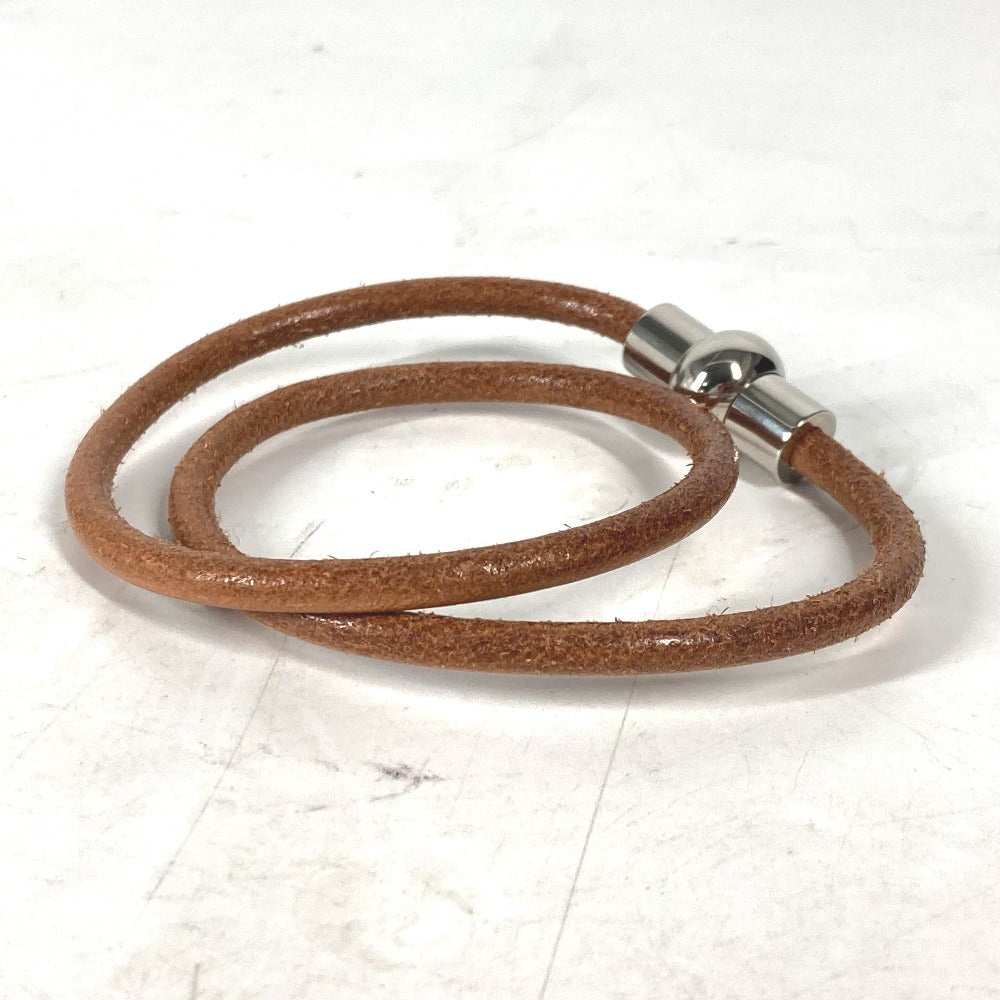 HERMES 2重ブレスレット アクセサリー チョーカー レザー ユニセックス ブラウン