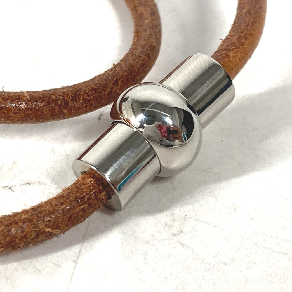 HERMES 2重ブレスレット アクセサリー チョーカー レザー ユニセックス ブラウン