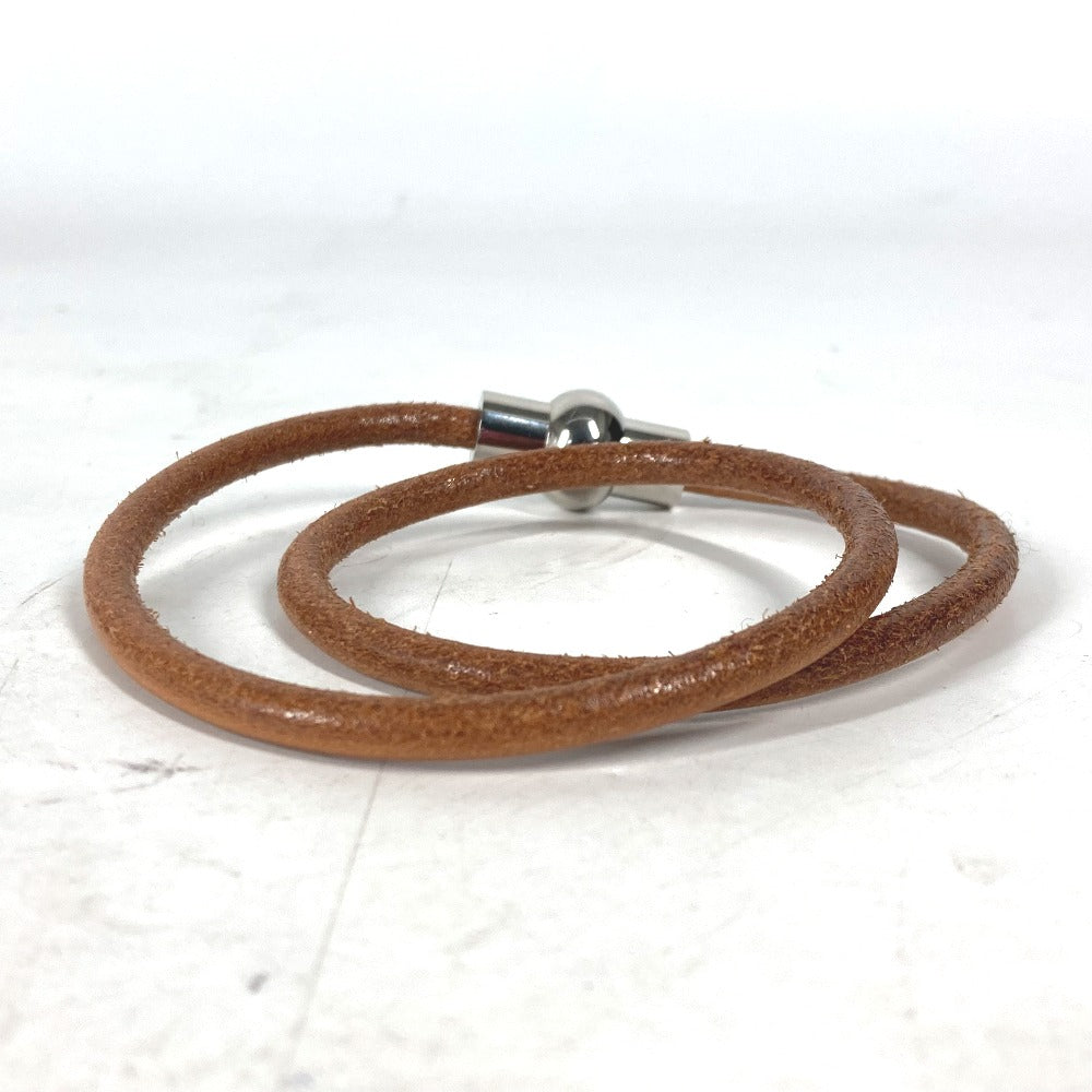 HERMES 2重ブレスレット アクセサリー チョーカー レザー ユニセックス ブラウン