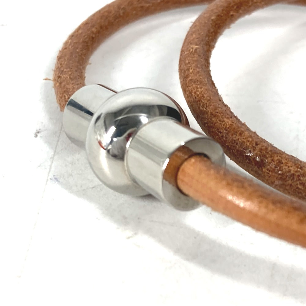 HERMES 2重ブレスレット アクセサリー チョーカー レザー ユニセックス ブラウン