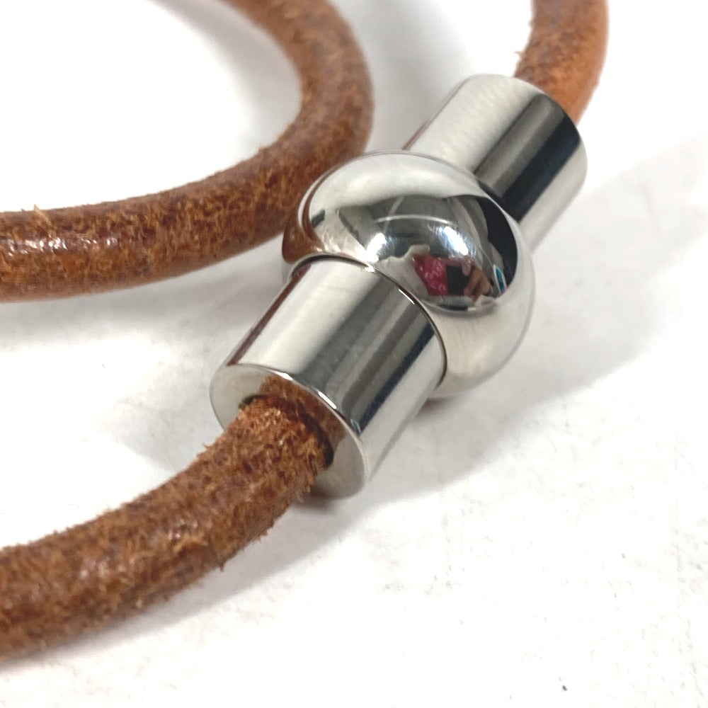HERMES 2重ブレスレット アクセサリー チョーカー レザー ユニセックス ブラウン