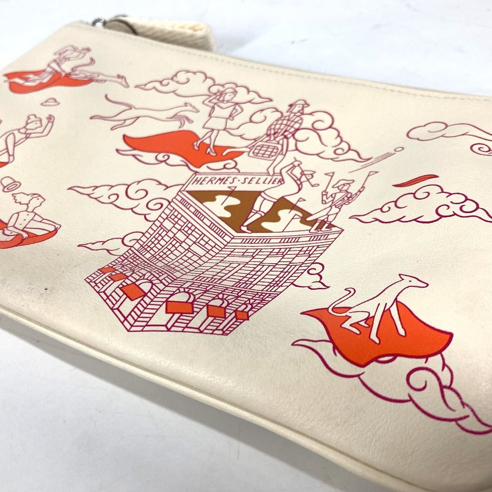 HERMES カレ ポケット ロング 小物入れ フラットポーチ カバン クラッチバッグ ポーチ レザー レディース アイボリー系